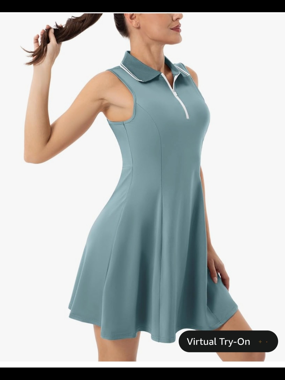 Sleeveless Polo Fit & Flare Dress - Dusty Teal